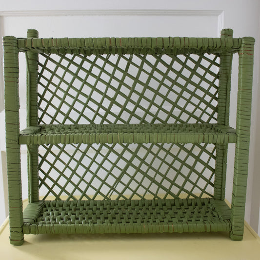 Vintage Avocado Green Wicker Wall Shelf